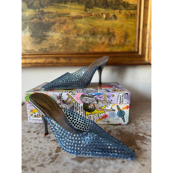 Jeffrey Campbell Romantique Blue Clear Rhinestones Pointed Toe Pump 8.5 w box - Picture 6 of 14
